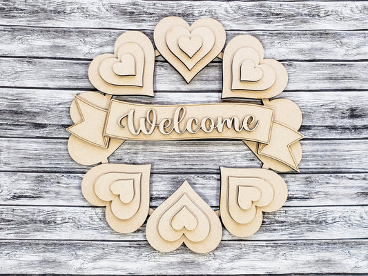 3D 16" Welcome Heart Wreath Unfinished Kit