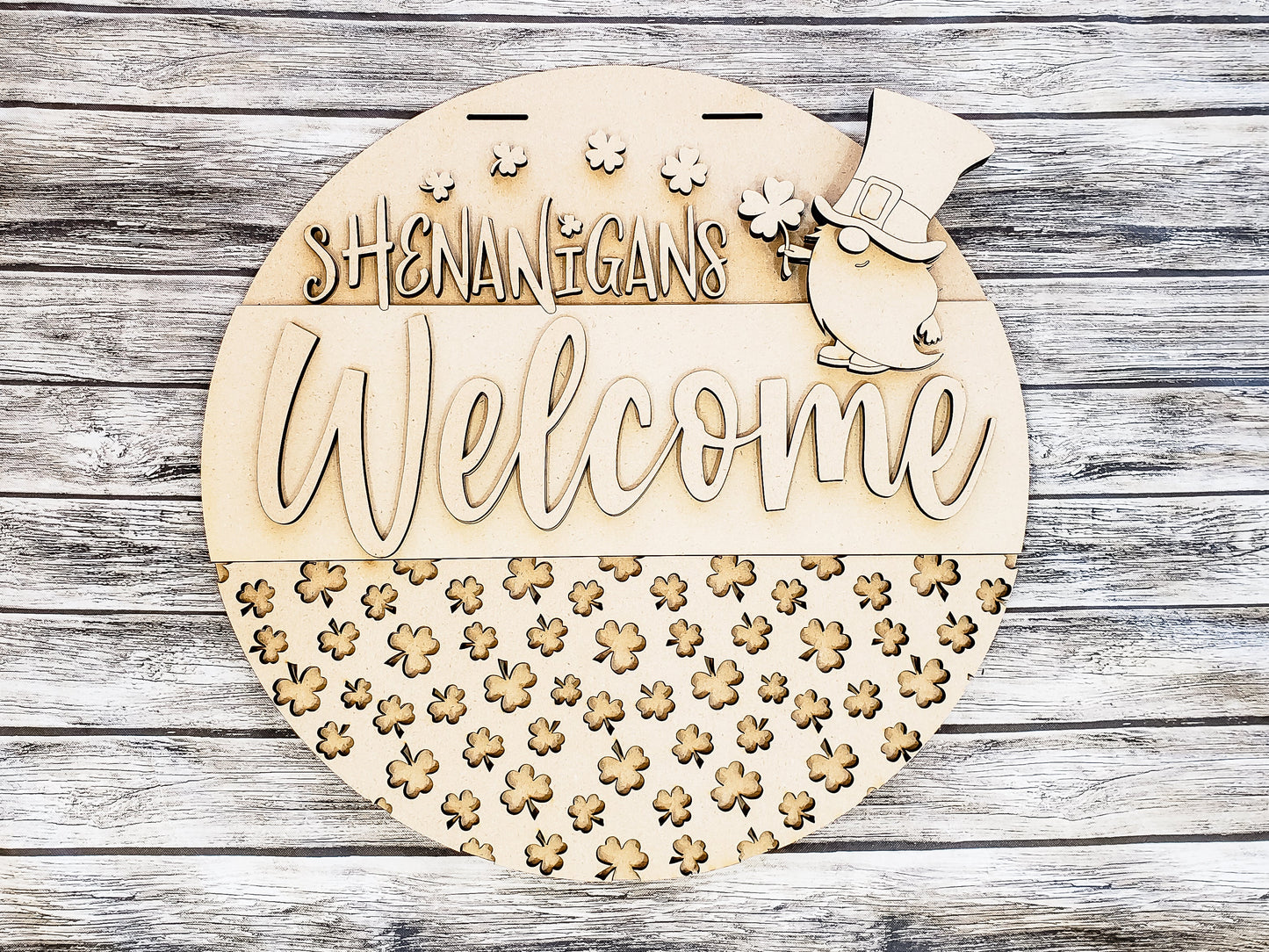 Shenanigans Welcome with Leprechaun Gnome Door Hanger Unfinished Kit