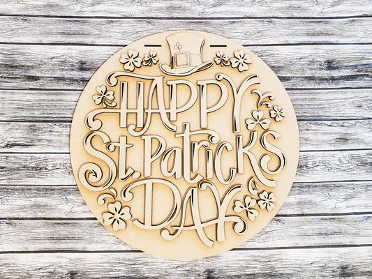 Happy St Patrick's Day Clover and Hat Door Hanger Unfinished Kit