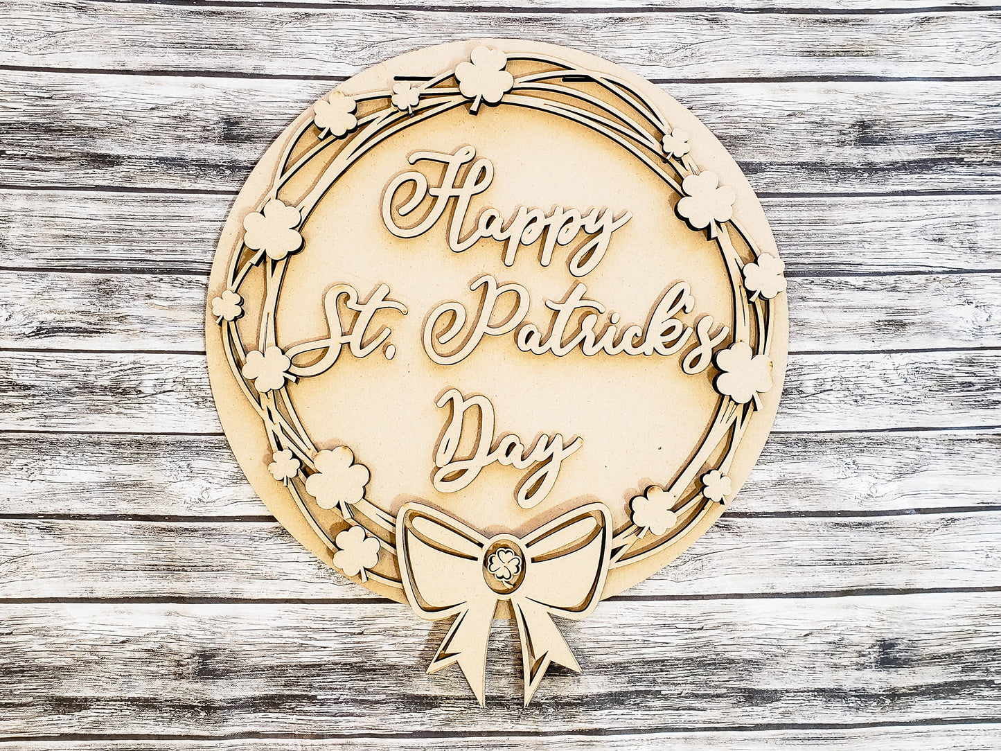 Happy St Patrick's Day Grapevine and Clovers Wreath Door Hanger Unfinished Kit