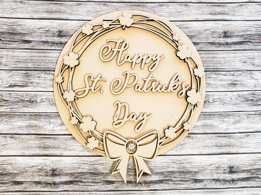 Happy St Patrick's Day Grapevine and Clovers Wreath Door Hanger Unfinished Kit