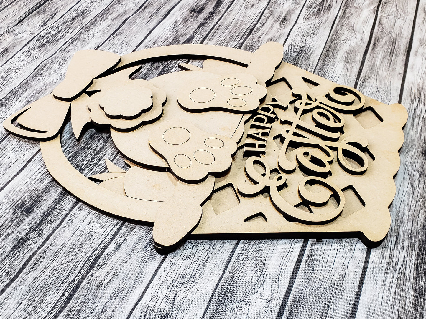 Hello Easter Bunny Butt Basket Door Hanger Unfinished Kit