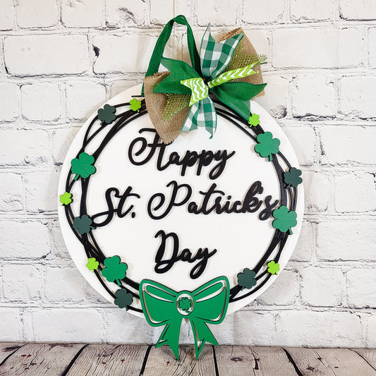 Happy St Patrick's Day Grapevine and Clovers Wreath Door Hanger