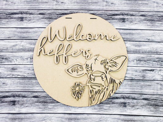 Welcome Heifers w/ Cow Holding Flower Door Hanger Unfinished Kit