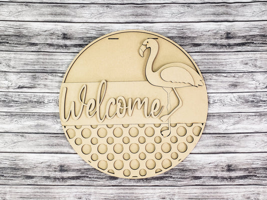 3D Flamingo Welcome Door Hanger Unfinished Kit