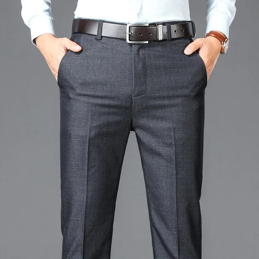 Business Men's Casual Suit Pants Solid High Waist Straight Classic Style Plus Size