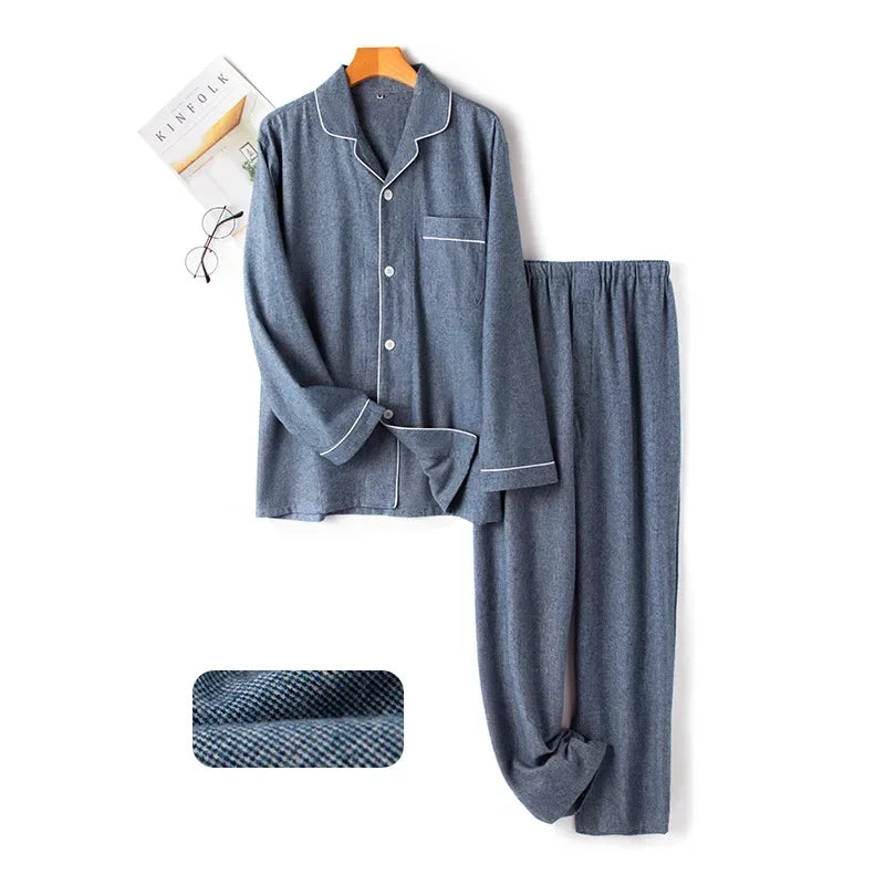Autumn and Winter Multi Colors Cotton Brushed Solid and Plaid Design Warm Thick Trousers Pajamas Set Couples Home Clothes