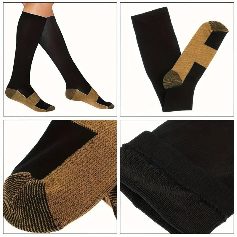 6 pairs copper fiber compression Unisex socks for running and traveling nurses and pregnant women mid-calf design