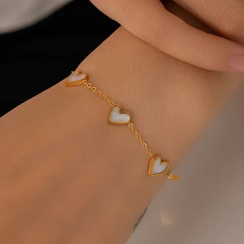 ANENJERY 316L Stainless Steel Heart Shell Necklace Bracelet Earrings For Women Girls Simple Fashion Jewelry Set Gifts Wholesale