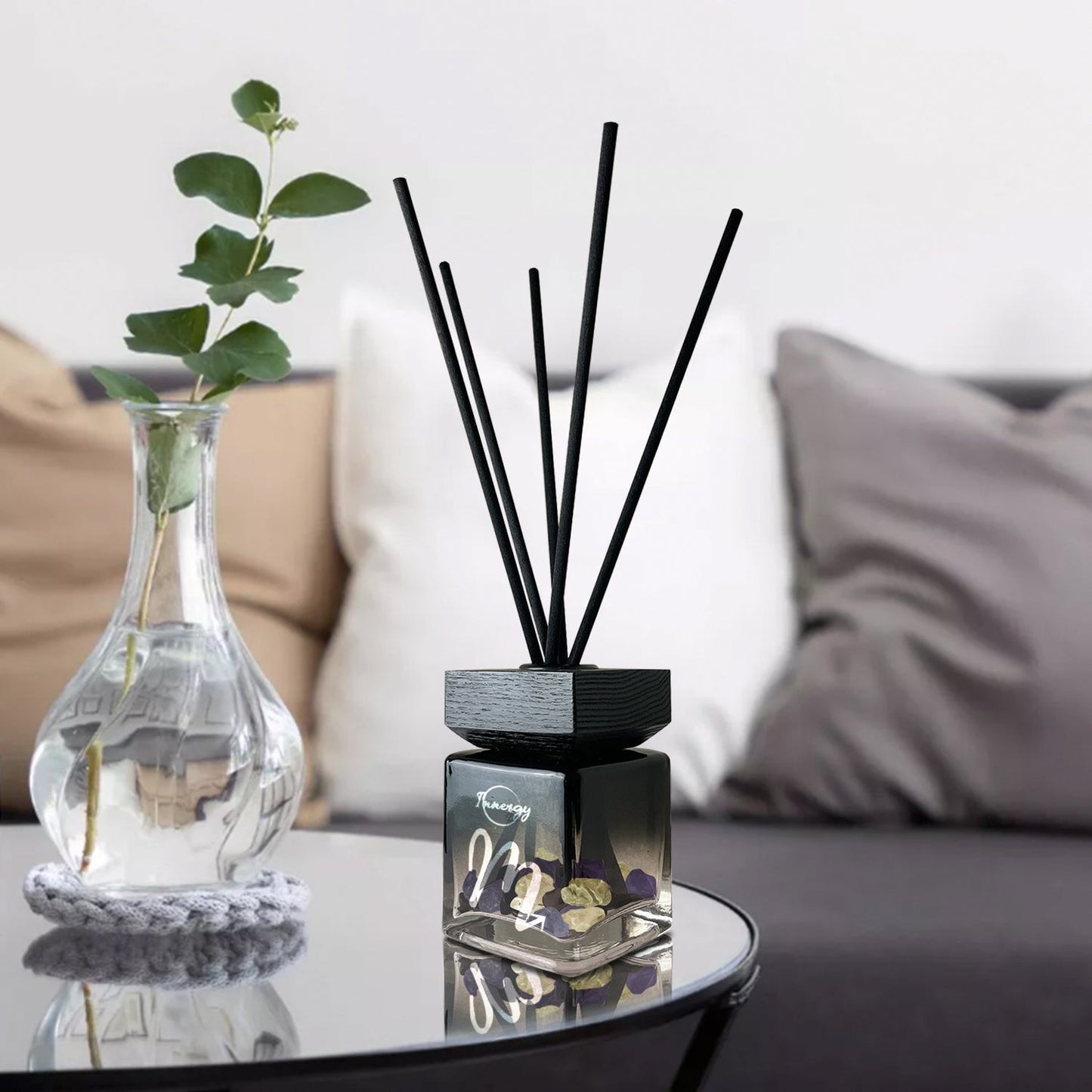 Scorpio Zodiac Crystal-Enhanced Reed Oil Diffuser, Sea Salt & Eucalyptus Scent, 100ml