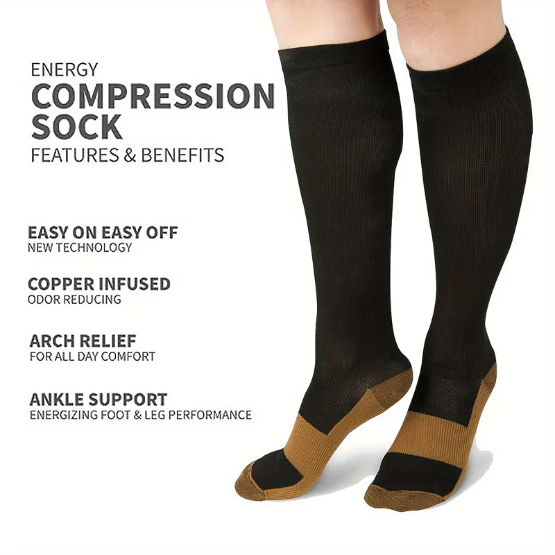 6 pairs copper fiber compression Unisex socks for running and traveling nurses and pregnant women mid-calf design