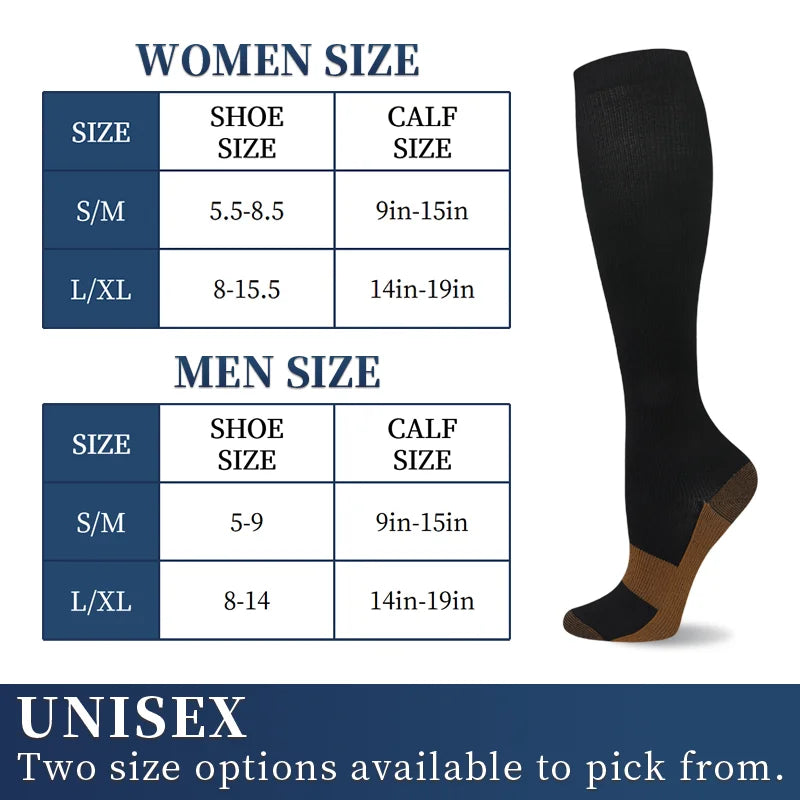 6 pairs copper fiber compression Unisex socks for running and traveling nurses and pregnant women mid-calf design