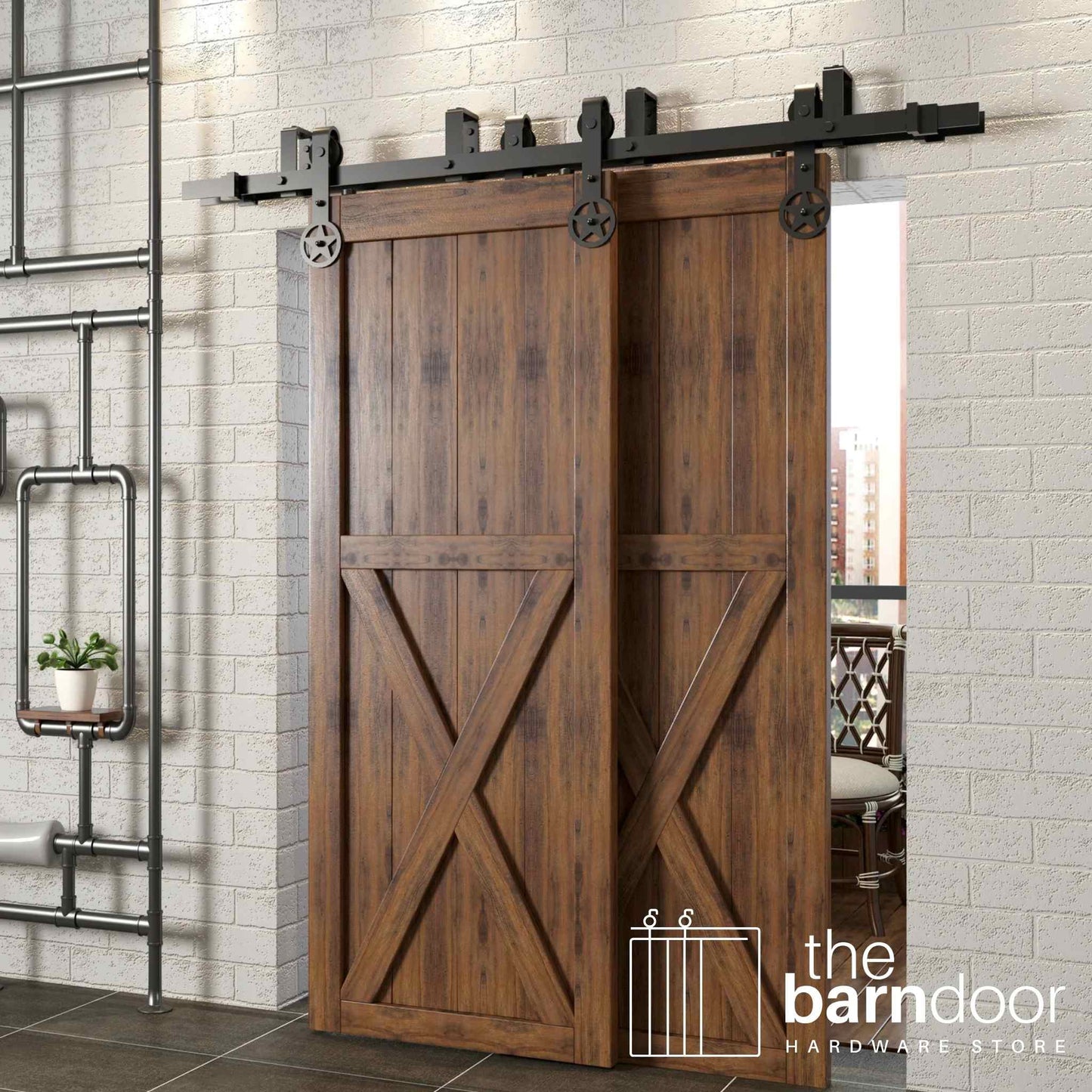 Star Black Double Bypass Barn Door Hardware Kit
