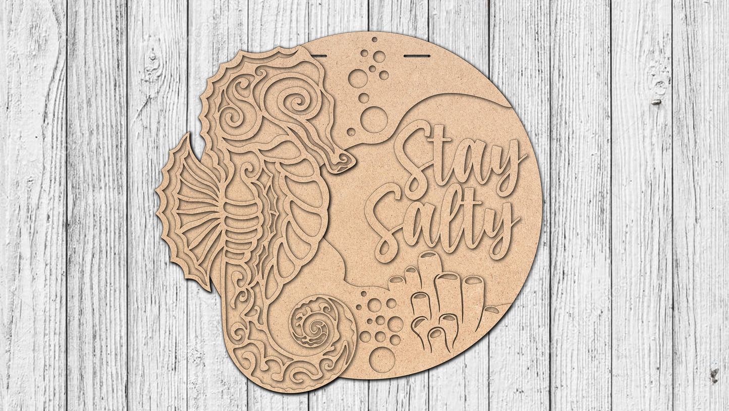 Stay Salty Seahorse Door Hanger - DIY Unfinished Kit - Lvl 1