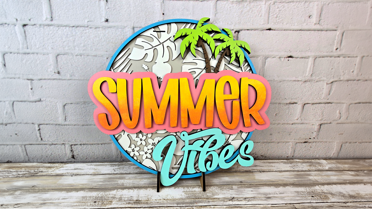 Summer Vibes Tropical Pattern Door Hanger - DIY Unfinished Kit - Lvl 2