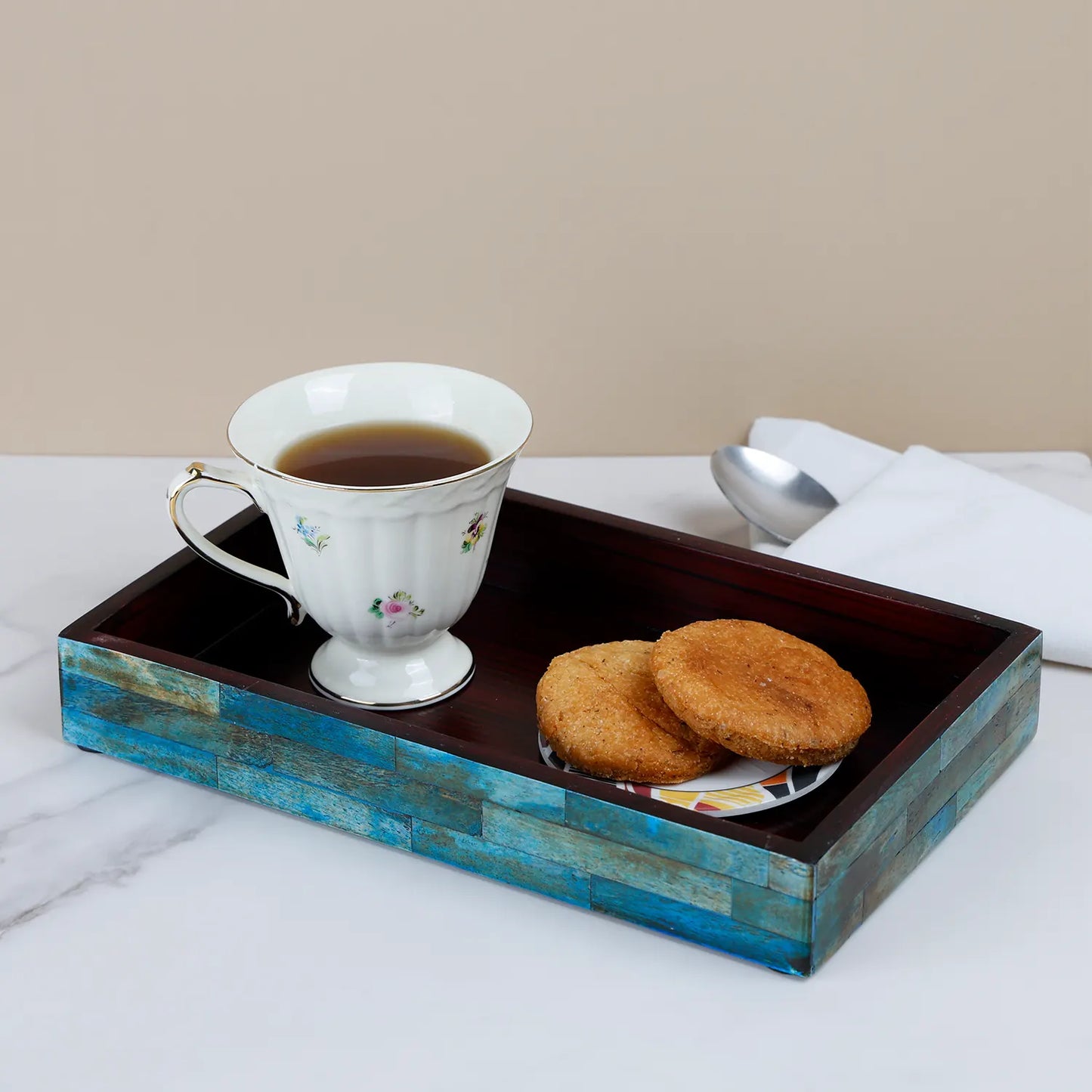 Vanity Tray Verdigris Collection Bone Inlay Handmade Bathroom Organizer, 10" x 6"