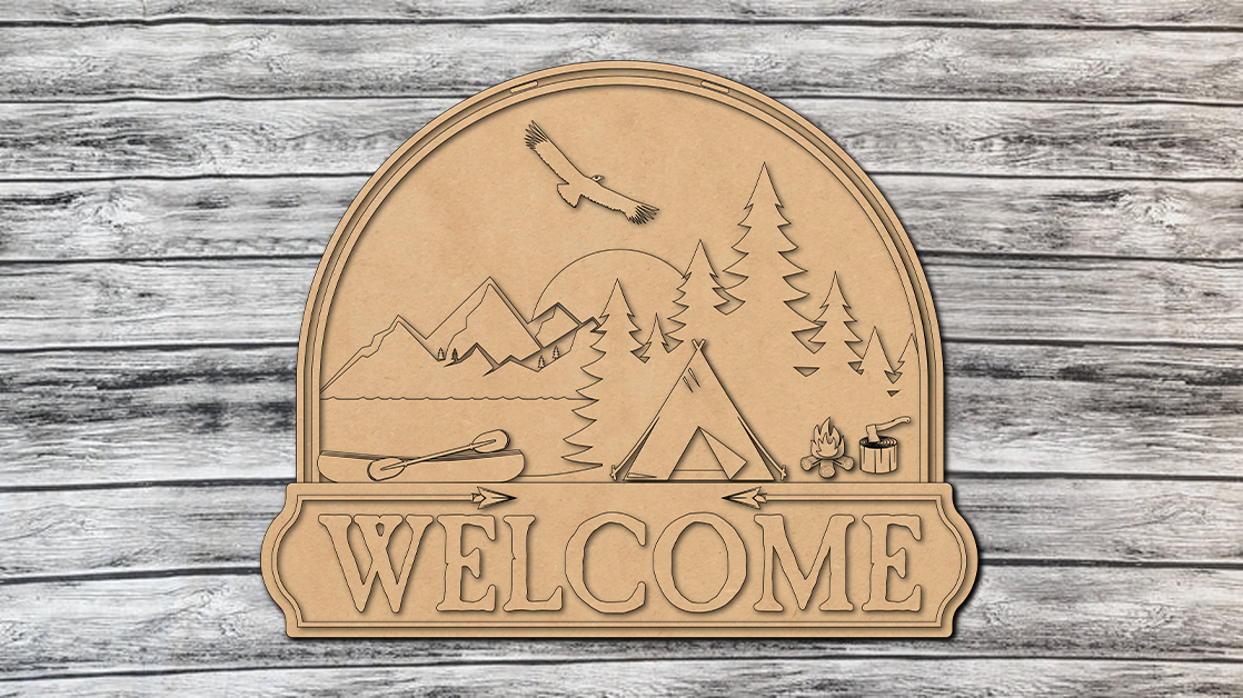Welcome Lake Canoe Camping Door Hanger DIY Unfinished Kit