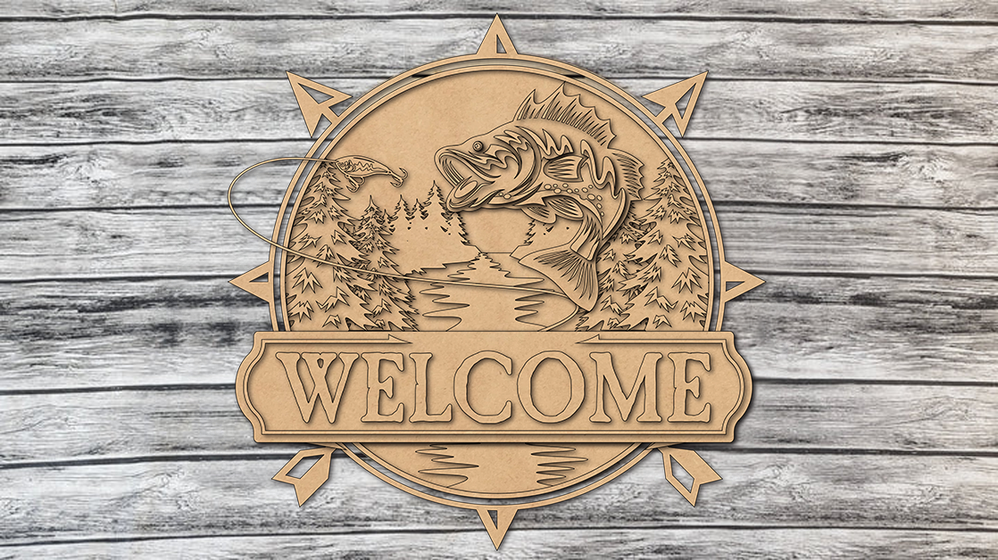 Welcome Fishing Lake Mountain Door Hanger DIY Unfinished Kit