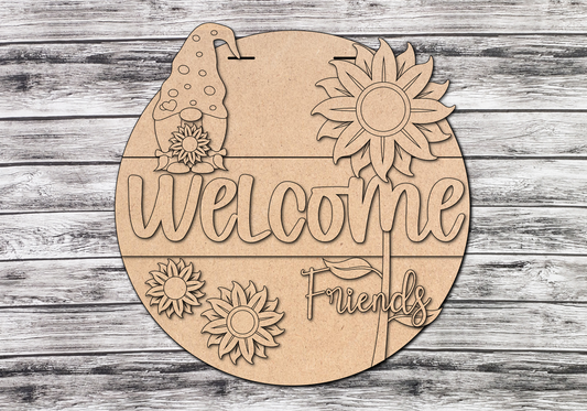 Welcome Sunflower Gnome Door Hanger DIY Unfinished Kit