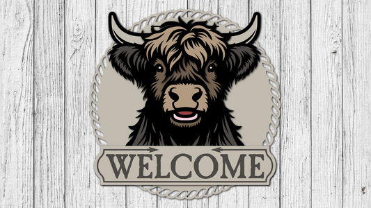 Welcome Highland Cow Happy Door Hanger - Finished