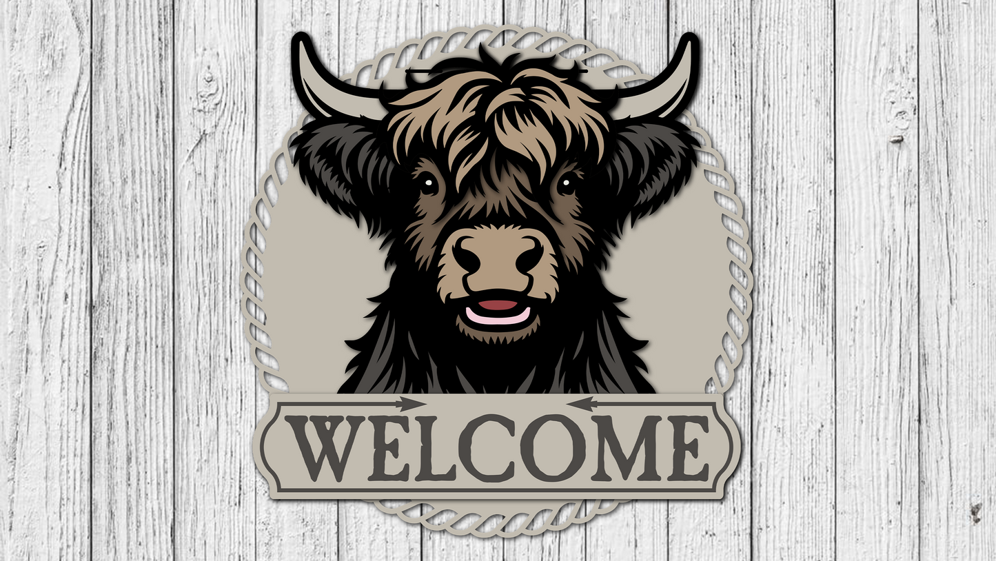 Welcome Highland Cow Happy Door Hanger - DIY Unfinished Kit - Lvl 3