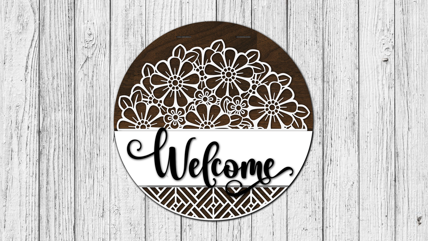 Welcome Interchangeable Top and Bottom Door Hanger  - Finished