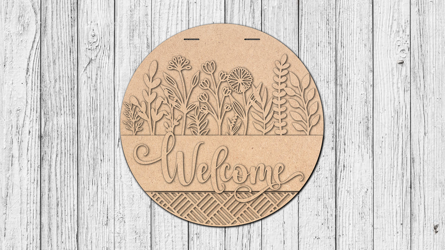Welcome Interchangeable Top and Bottom Door Hanger - DIY Unfinished Kit - Lvl 1