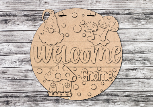 Welcome Gnome Mushroom Door Hanger DIY Unfinished Kit