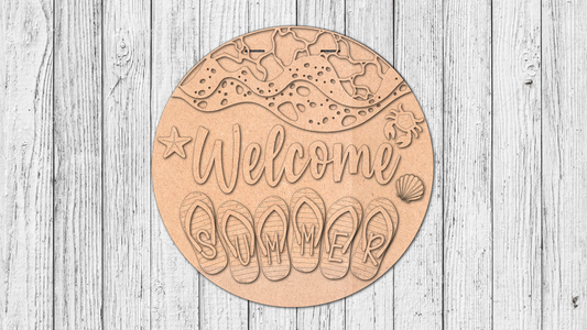 Welcome SUMMER Beach Flip Flops Door Hanger - DIY Unfinished Kit - Lvl 2