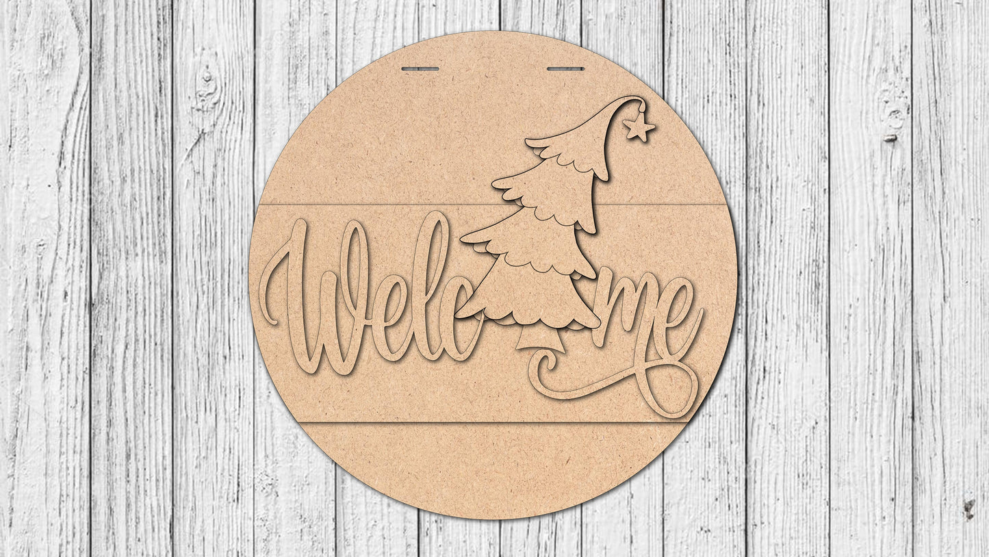 Welcome Xmas Tree Door Hanger - DIY Unfinished Kit - Lvl 1