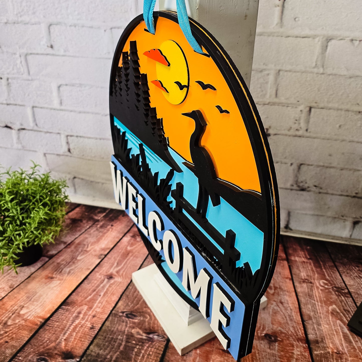Welcome Lake with Crane Door Hanger - Finished