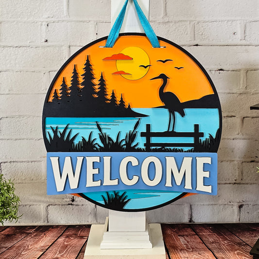 Welcome Lake with Crane Door Hanger - Finished