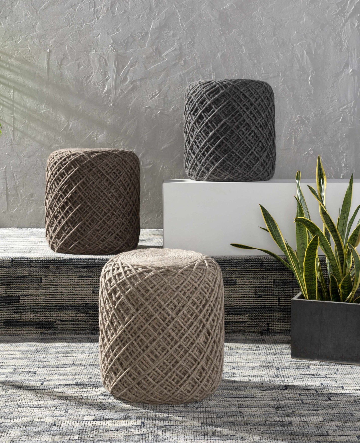Bellingen Gray Handwoven Textured Pouf