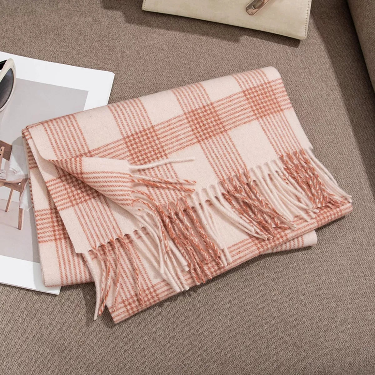 Plaid Fringe Scarf