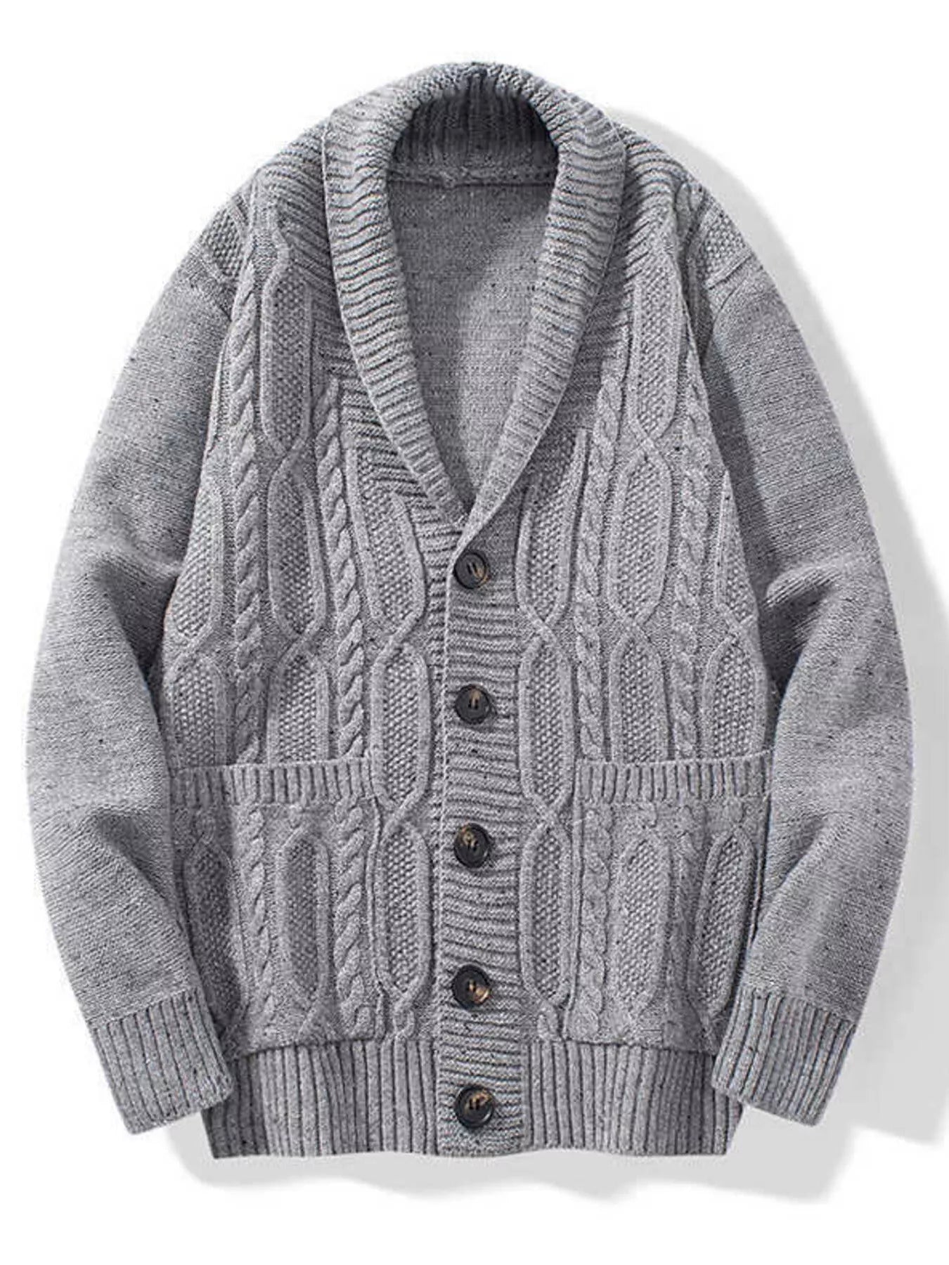 Men's Shawl Collar Cable Knit Button-Up Cardigan