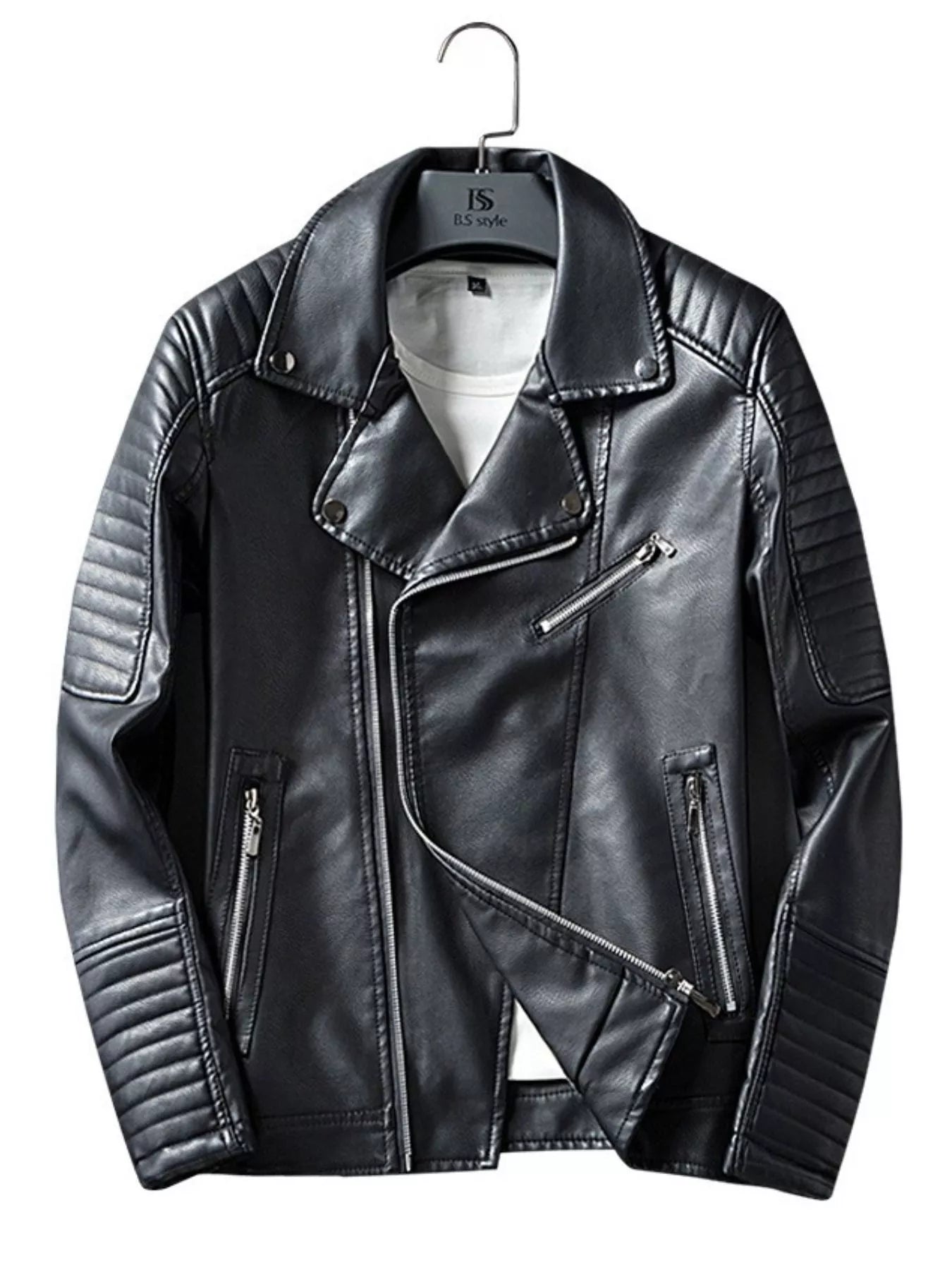 Men's Plus Size Zip Up Faux Leather Biker Jacket