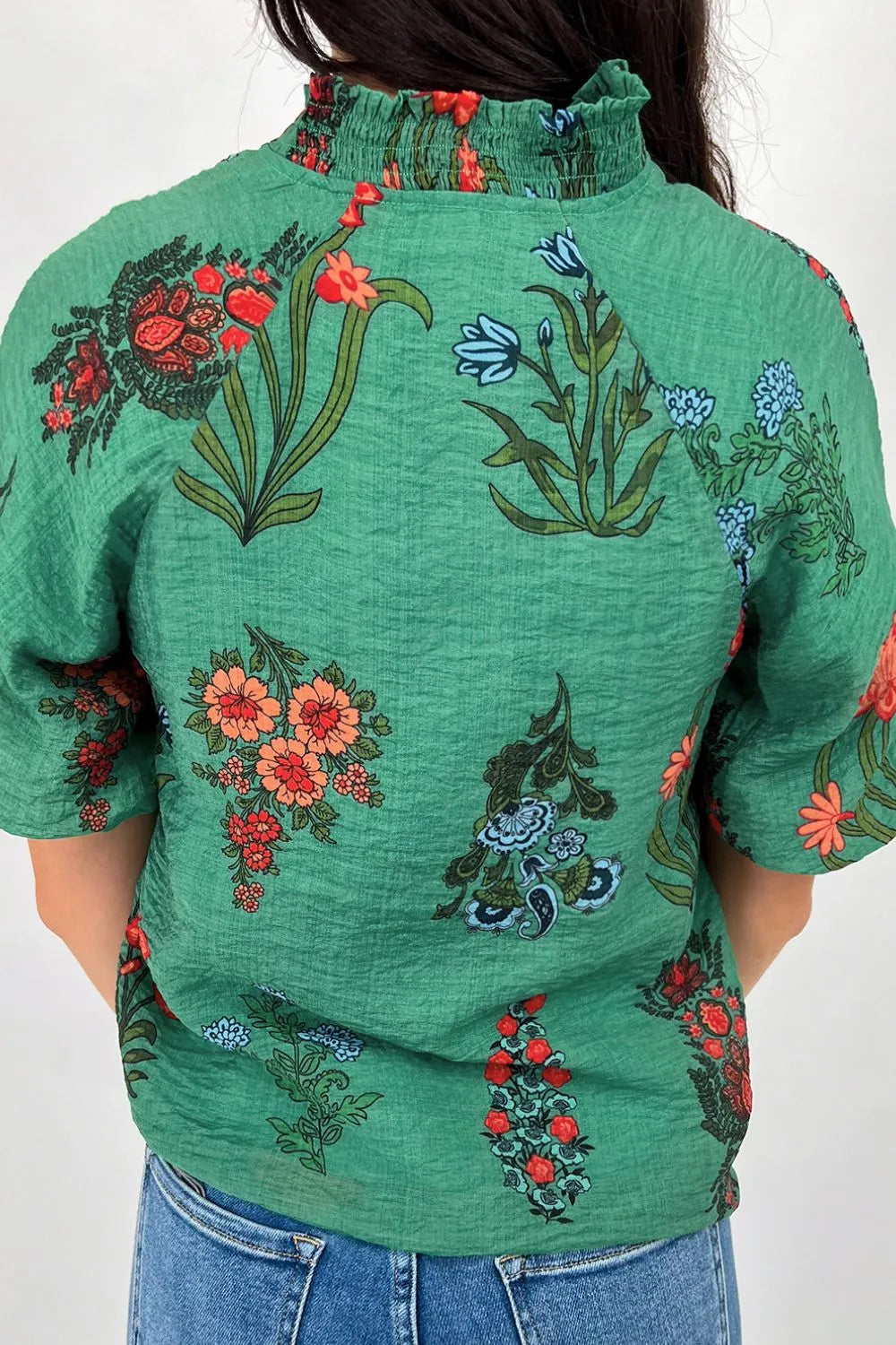 Floral Print Notched Short Sleeve Blouse