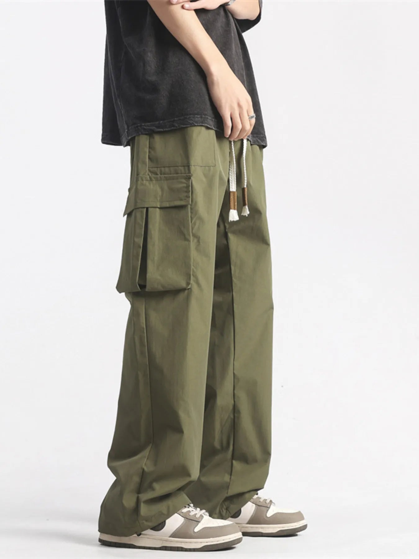 Men's Plus Size Loose Fit Cargo Pants with Drawstring