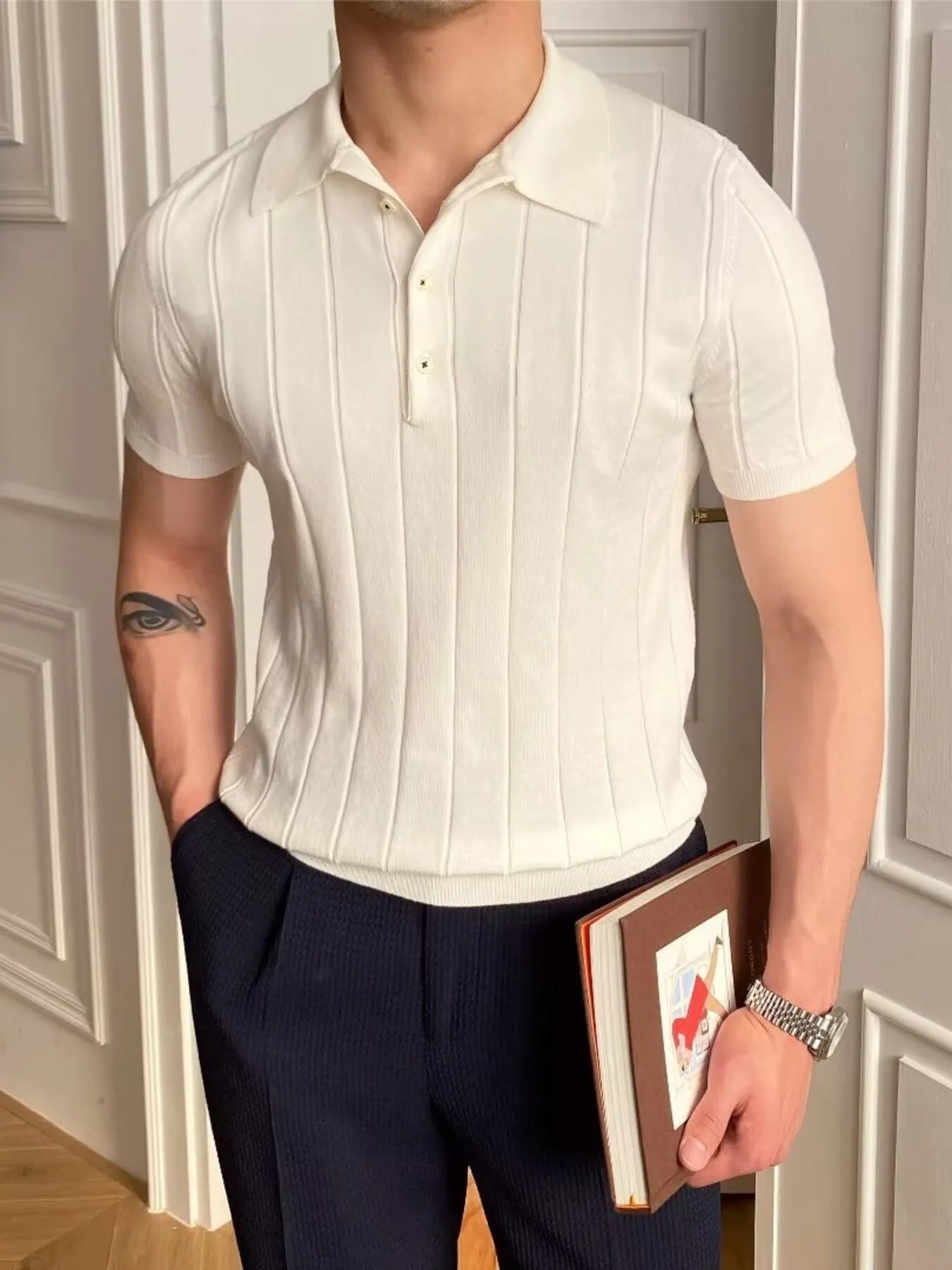 Men's Plus Size Slim Fit Knitted Polo Shirt