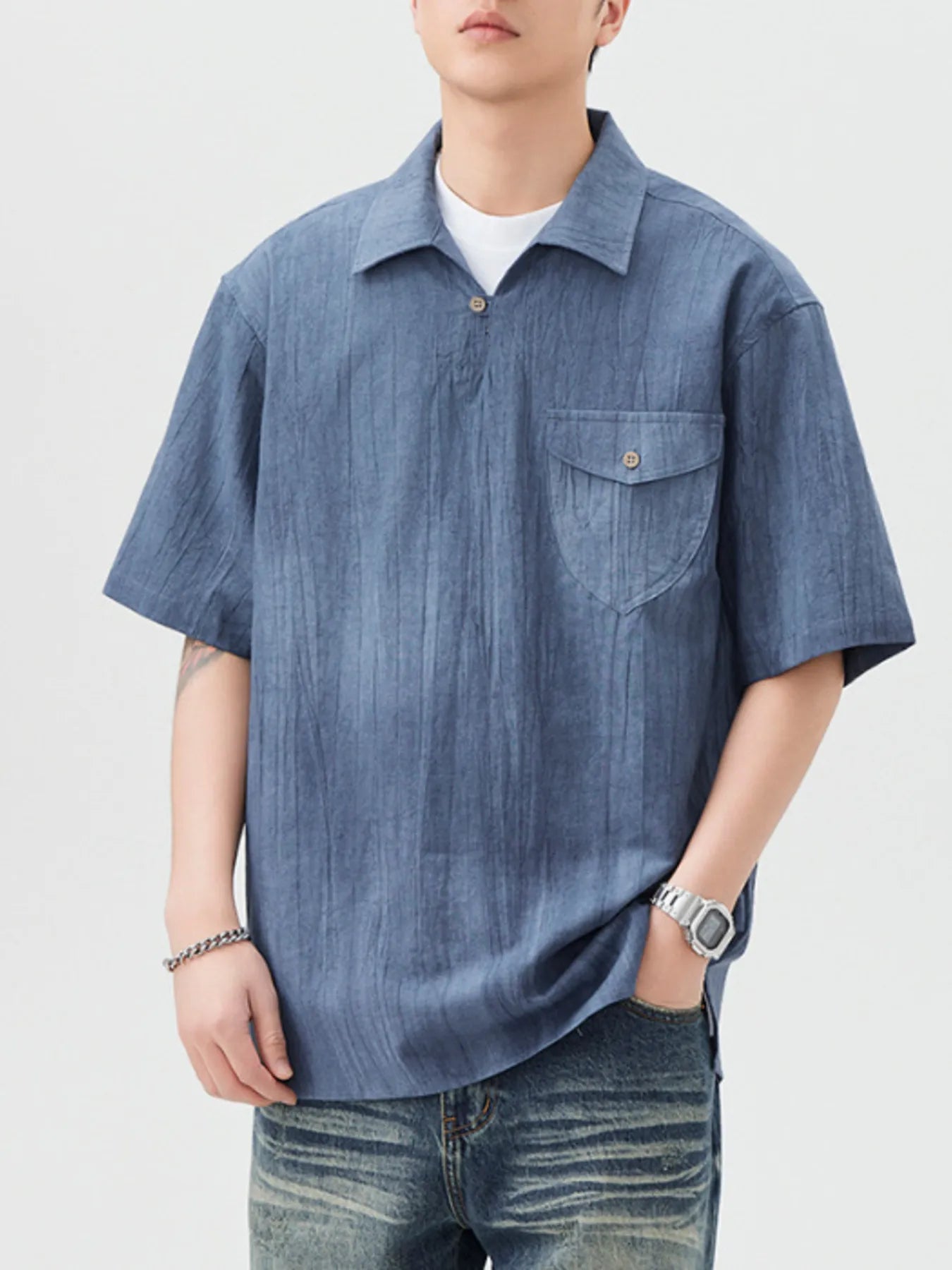 Men's Plus Size Casual Short Sleeve Shirt with Pocket