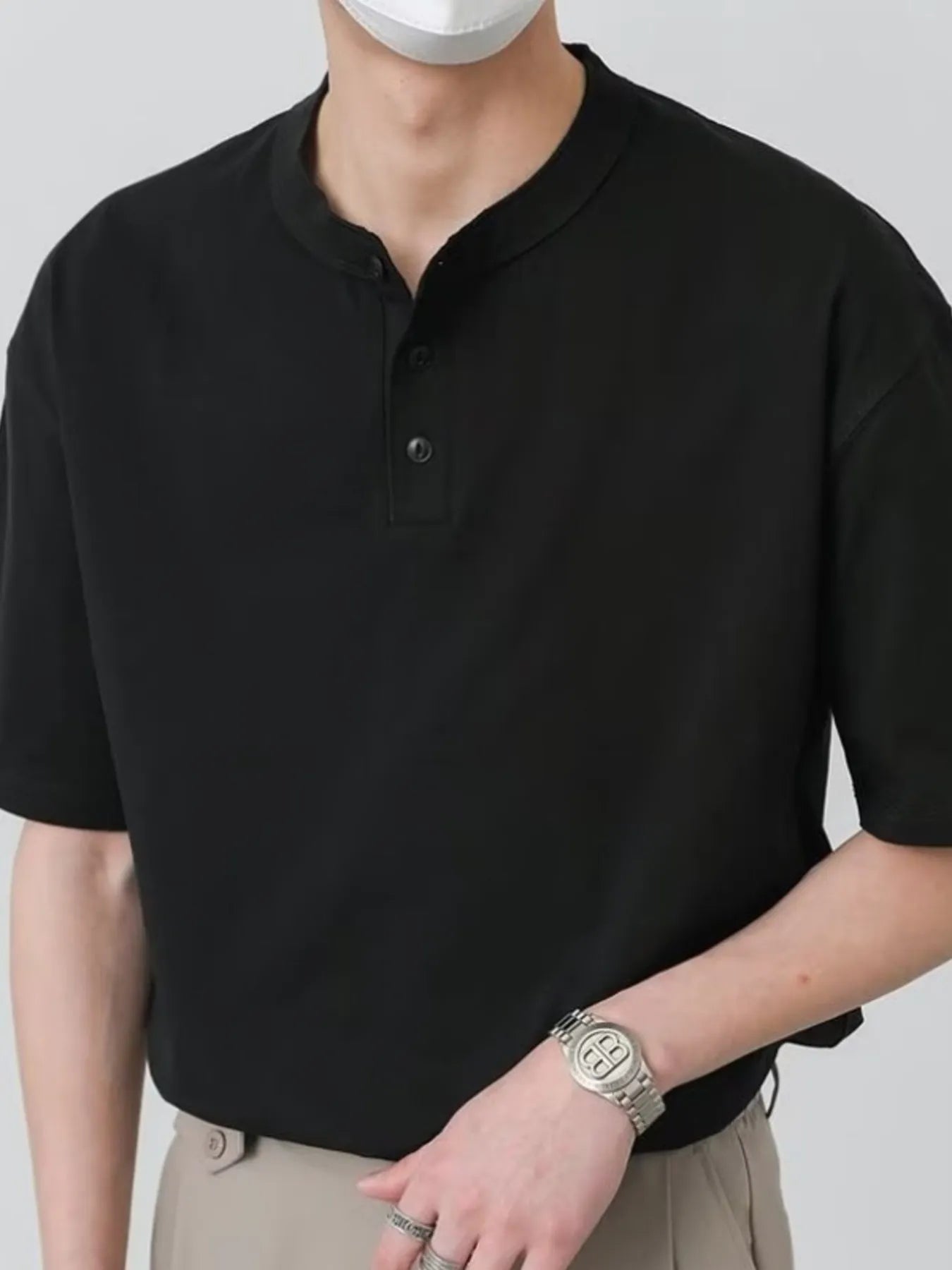 Men's Plus Size Minimalist Mandarin Collar Polo Shirt