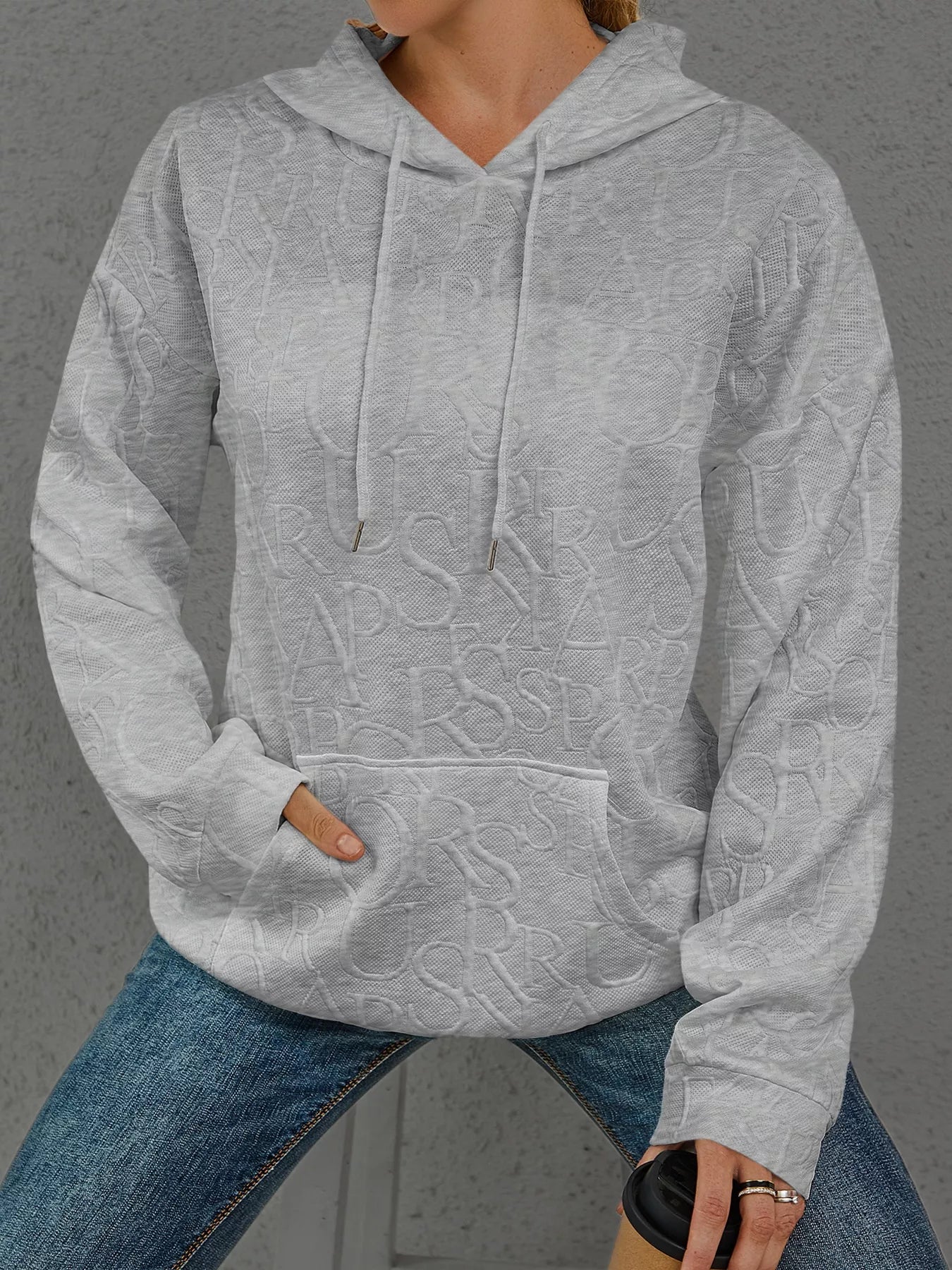 Full Size Embossed Lettering Casual Hoodie Plus Size