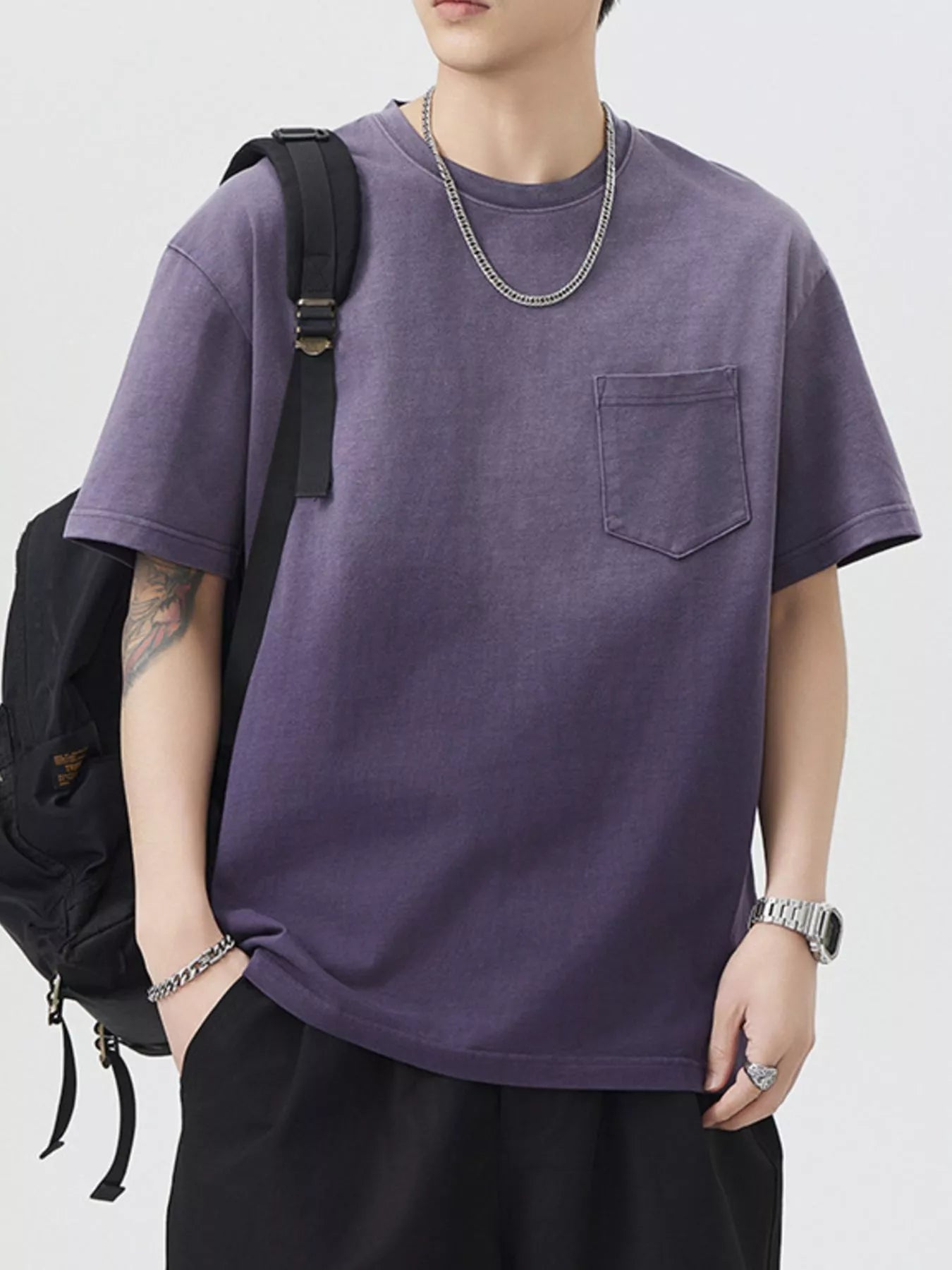 Men's Plus Size Gradient Wash Pocket T-Shirt