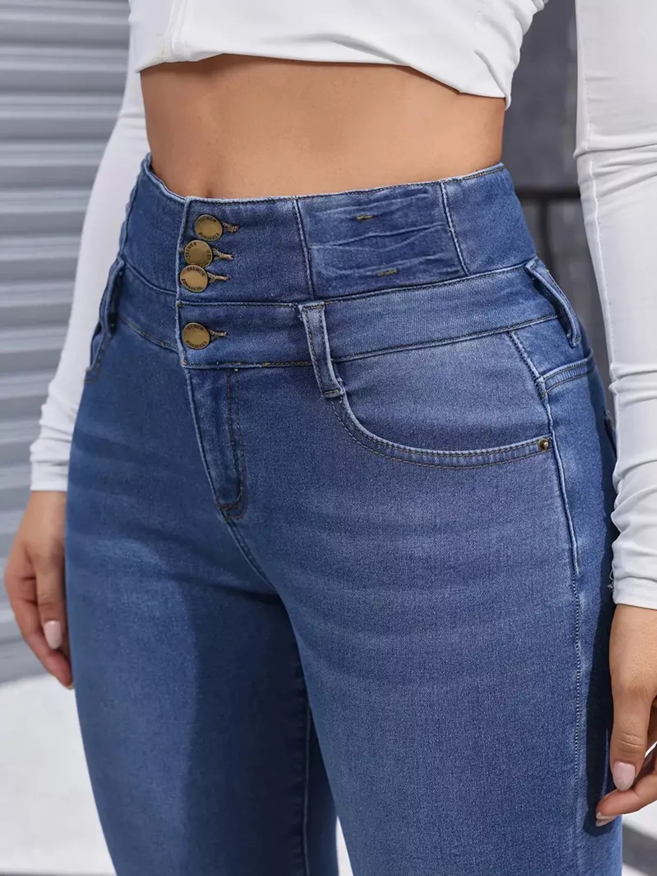 High Waist Button Fly Skinny Jeans