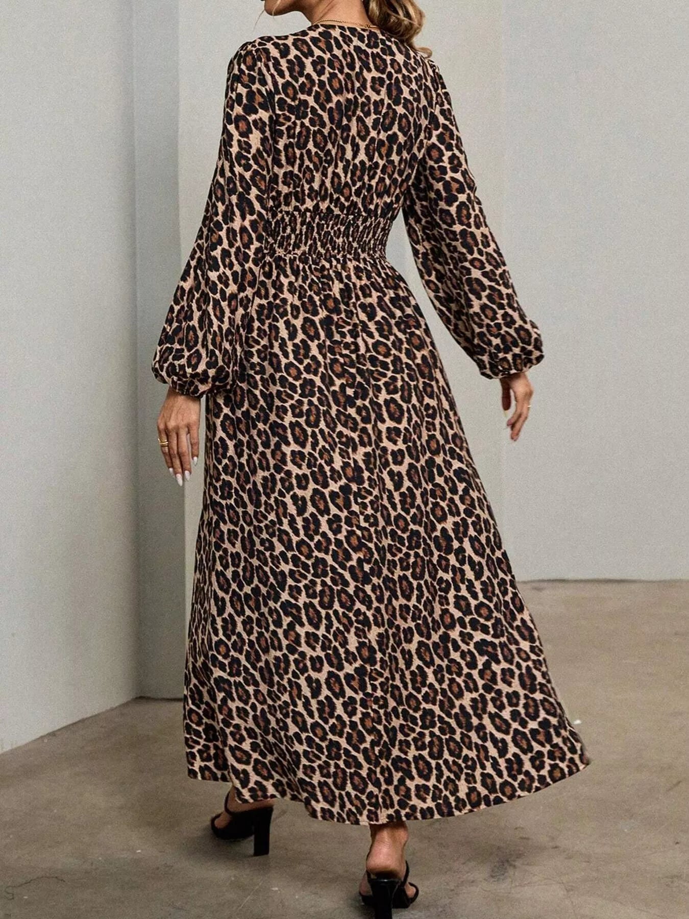Slit Balloon Sleeve Midi Dress
