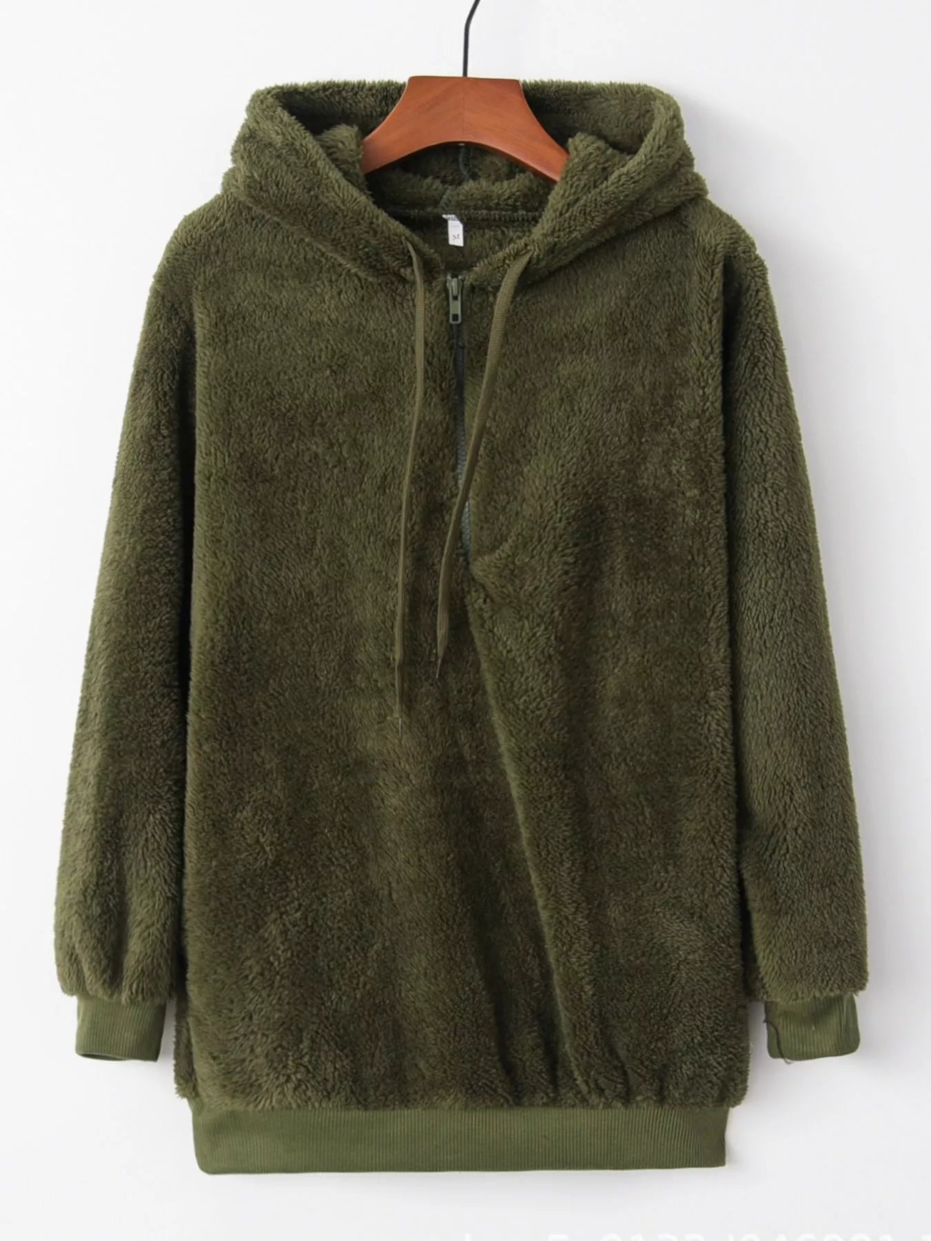 Full Size Half Zip Drawstring Fleece Hoodie Plus Size