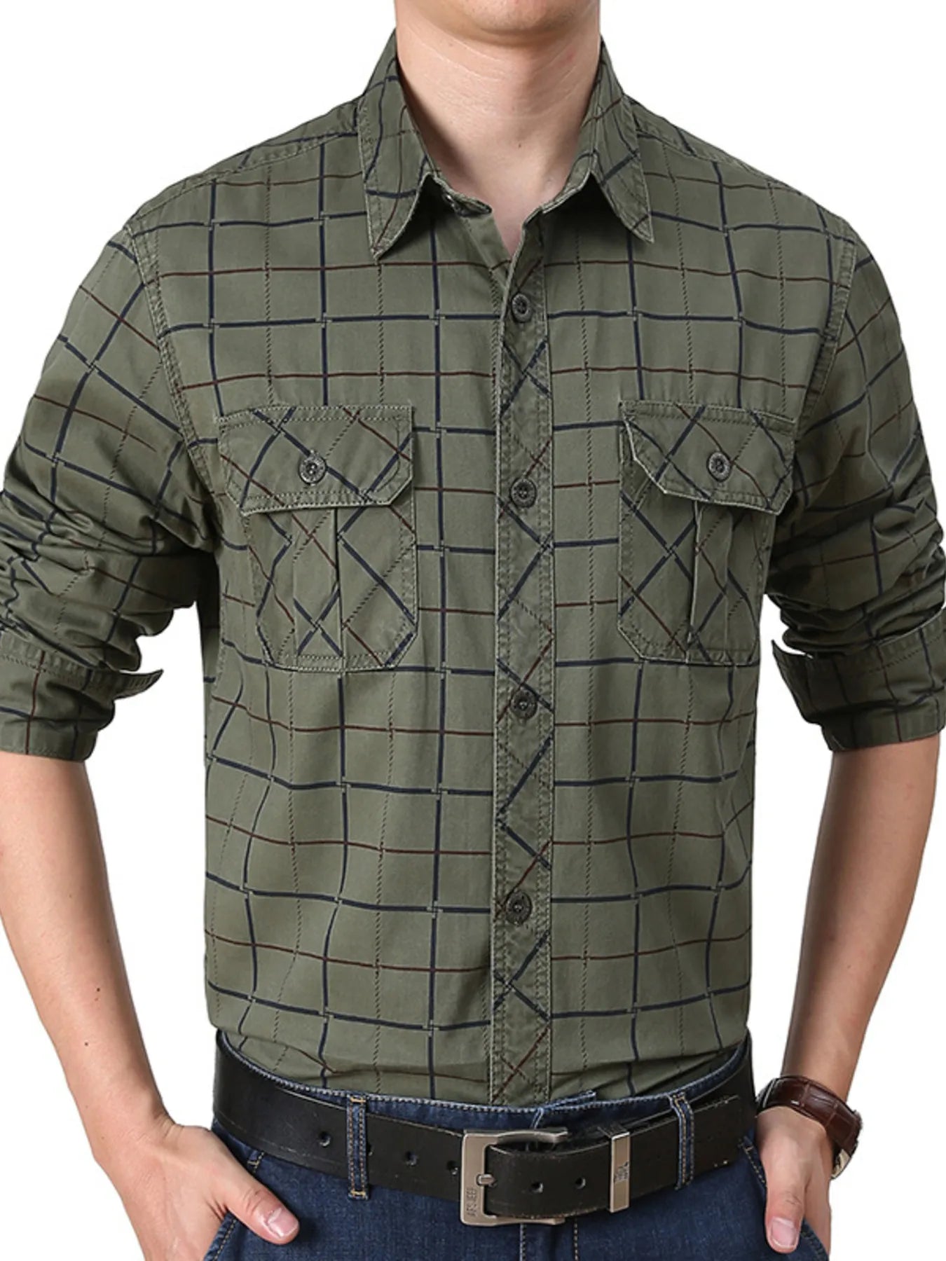 Men's Plus Size Casual Plaid Long Sleeve Shirt