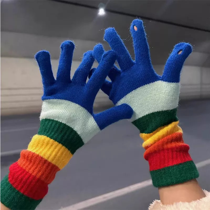 Colorful Striped Knitted Gloves