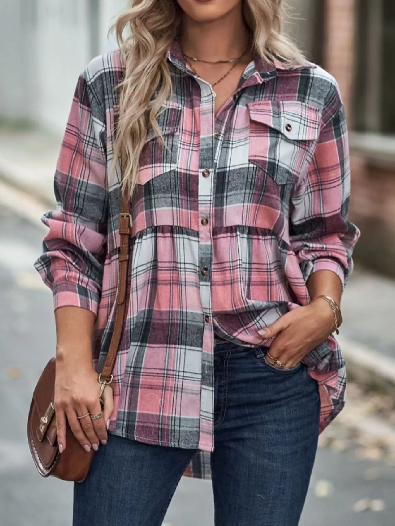 Plaid Button-Down Long Sleeve Shirt
