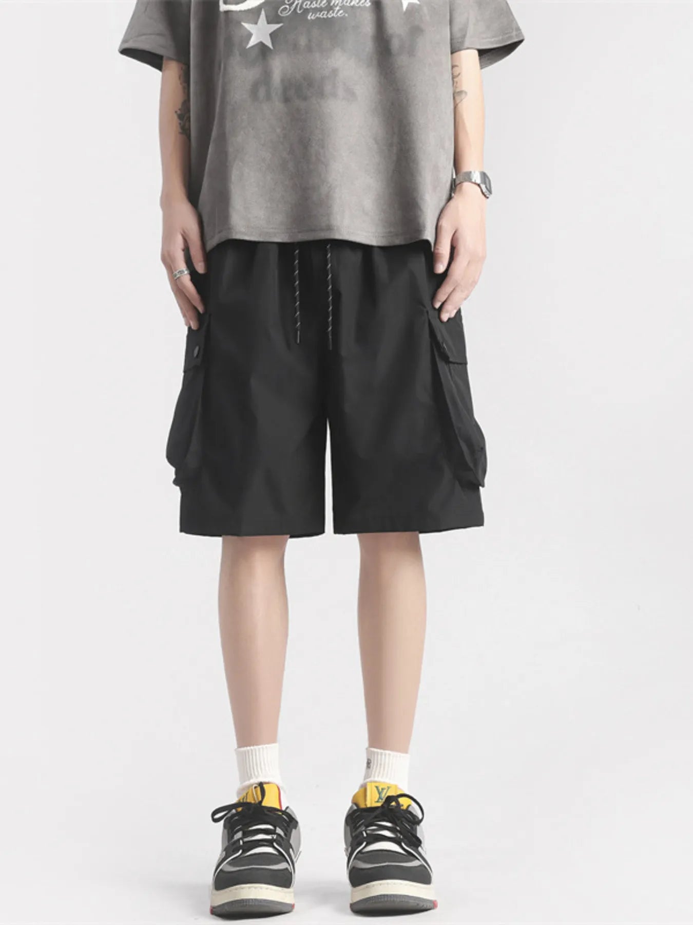 Men's Plus Size Casual Cargo Shorts with Drawstring
